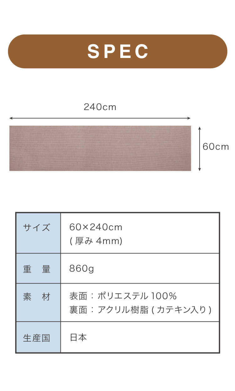 SankoPet 日本製 ペット用 ロングマット 60×240cm 撥水 滑り止め ズレない ロング マット おくだけ吸収 床暖房対応 洗える 洗濯可 はっ水 防水 無地 床暖 対応 国産 犬用 猫用 サンコーペット