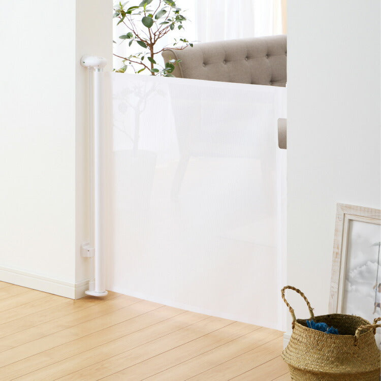 ベビーゲート ワイド ロール式 最大幅140cm 二重ロック メッシュ ホワイト 高さ86cm 省スペース コンパクト シンプル ベビーガード ベビーフェンス ペットフェンス ペットガード セーフティーガード