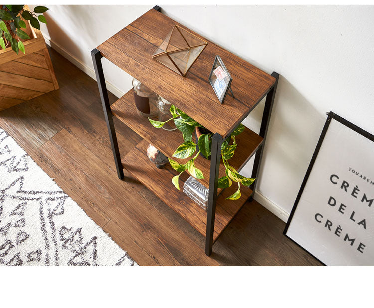 ヴィンテージ 三段ラック 3段 ラック 幅50 奥行き30 収納 オープンラック スチールラック 茶 ブラウン シェルフ 木目調 おしゃれ 棚 本棚(代引不可)