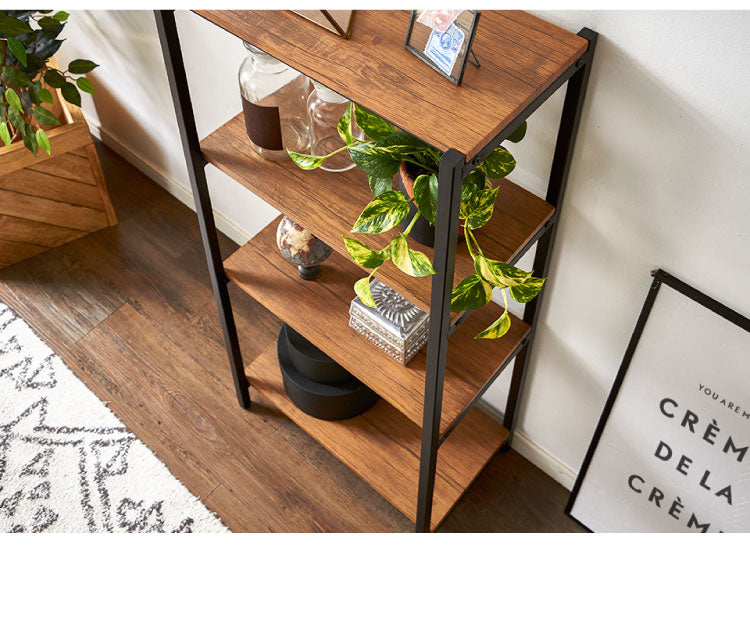 ヴィンテージ 四段ラック 4段 ラック 幅50 奥行き30 収納 オープンラック スチールラック 茶 ブラウン シェルフ 木目調 おしゃれ 棚 本棚(代引不可)