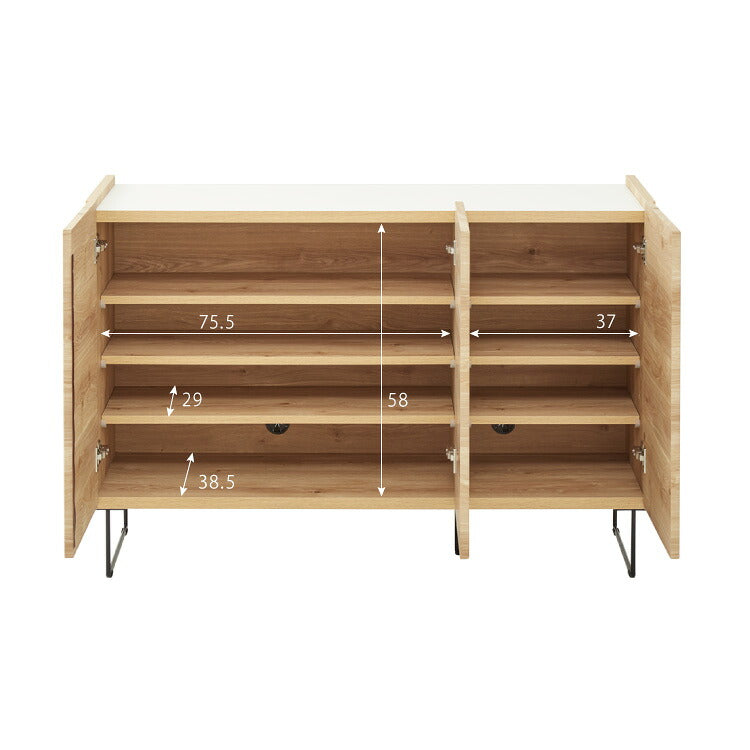 キャビネット 幅120 白 オーク 北欧 木製 おしゃれ カウンター 間仕切り 完成品 国産 背面化粧 ナチュラル 木目 オレフィン 脚付き 収納 チェスト リビング 収納 スチール脚(代引不可)