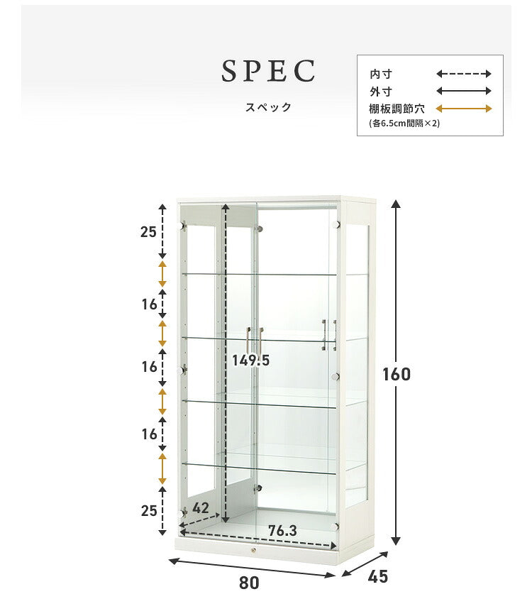 コレクションケース単品 幅80×奥行45×高さ160cm サラ80 ロータイプ sara サラ ワイドタイプ コレクションラック コレクションケース 完成品 開梱設置無料 大型フィギュアケース(代引不可)
