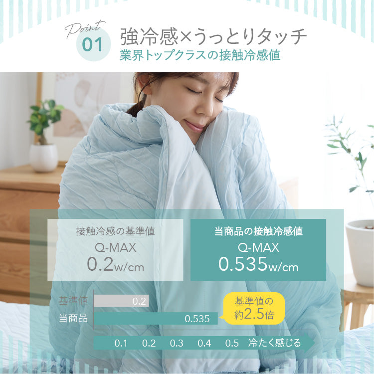 瞬間避暑地 リバーシブルくしゅくしゅケット ダブル 180×190cm 強冷感 洗える 丸洗いOK ひんやり さらさら 冷感 吸水速乾 抗菌防臭 防ダニ リバーシブル 冷たい ケット 肌掛け