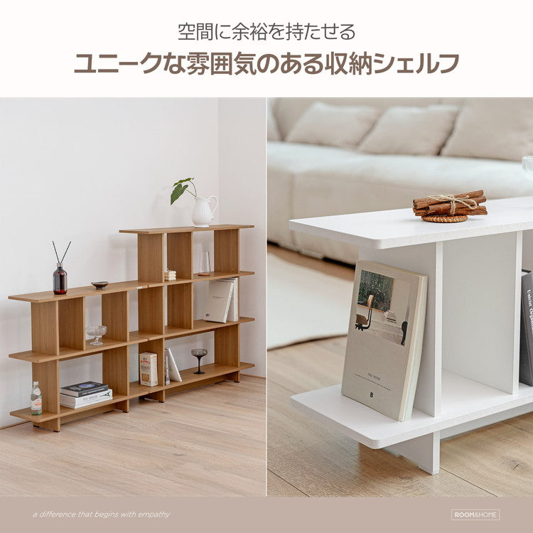 roomnhome バルトスクエアラック 幅80cm 2段オープンラック見せる収納 収納 サイドテーブル メイクスペース デザインラック シェルフ スリム ディスプレイラック 本棚 ブラウン 韓国インテリア