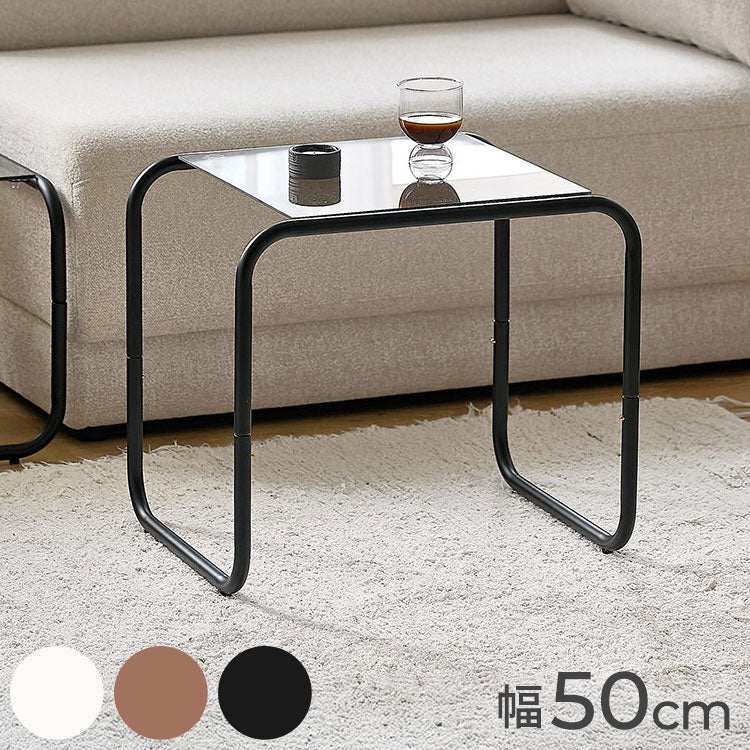 roomnhome ガラス サイドテーブル 幅50 テーブル スチール ミッドセンチュリー ダイニングテーブル センターテーブル 机 デスク ソファテーブル リビングテーブル おしゃれ 棚付き