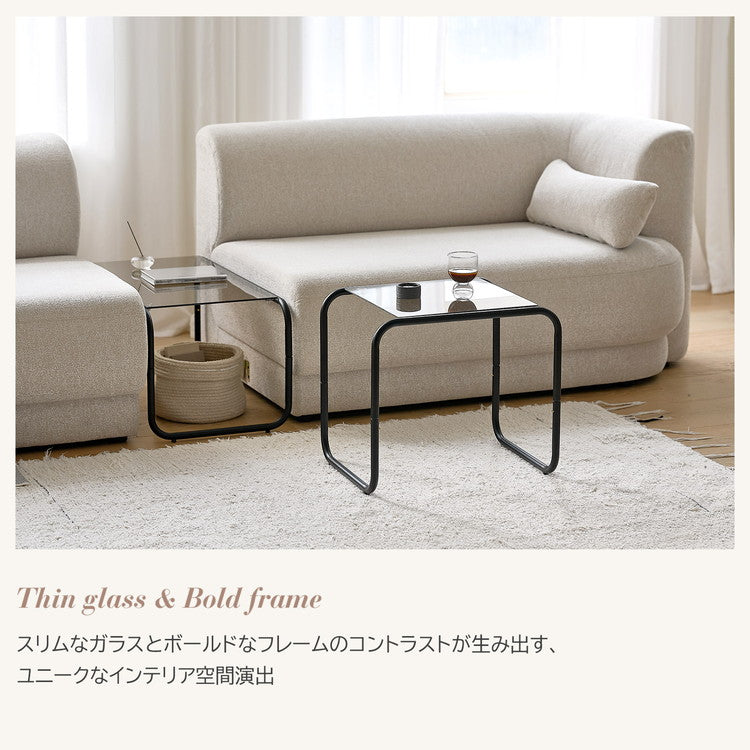 roomnhome ガラス サイドテーブル 幅50 テーブル スチール ミッドセンチュリー ダイニングテーブル センターテーブル 机 デスク ソファテーブル リビングテーブル おしゃれ 棚付き