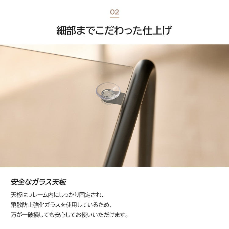 roomnhome ガラス サイドテーブル 幅50 テーブル スチール ミッドセンチュリー ダイニングテーブル センターテーブル 机 デスク ソファテーブル リビングテーブル おしゃれ 棚付き