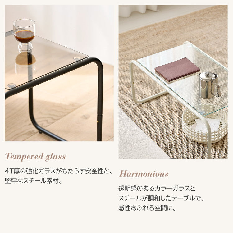 roomnhome ガラス サイドテーブル 幅80 テーブル セット スチール ミッドセンチュリー ダイニングテーブル センターテーブル 机 デスク ソファテーブル リビングテーブル おしゃれ 棚付き