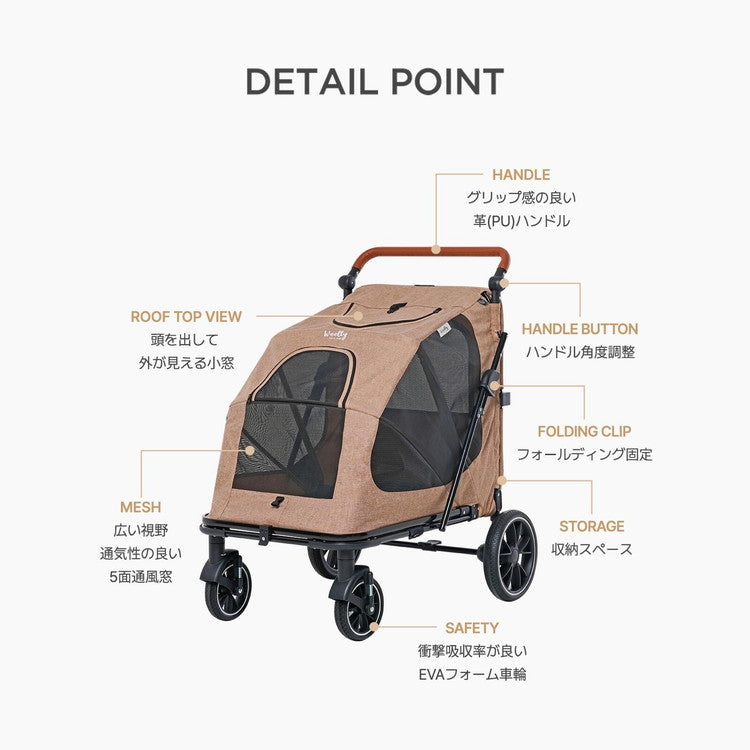 roomngome 大型犬対応 ジャンボ低床型ペットカート 低床タイプ ペット用 折り畳み式 フォールディング ペットとお散歩 犬 猫 ブレーキ ストッパー付き 犬カート 大型犬 中型犬 お出かけグッズ