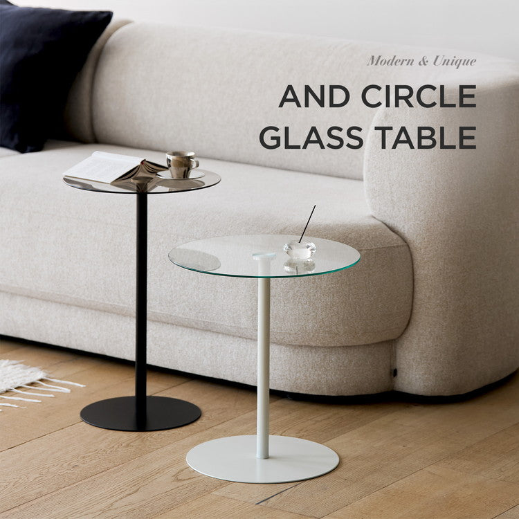 rooomnhome ガラス サイドテーブル 幅30cm ハイタイプ 丸形 アンドラウンドガラステーブル ダイニング ガラステーブル 韓国インテリア コンパクト 小さめ ミニテーブル ナイトテーブル