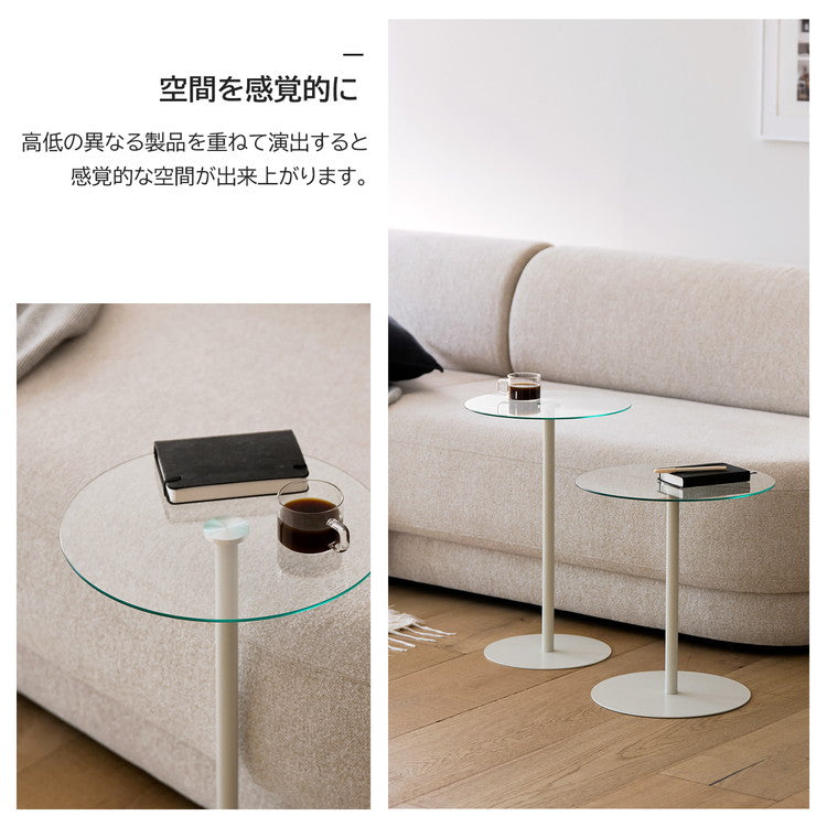 rooomnhome ガラス サイドテーブル 幅30cm ハイタイプ 丸形 アンドラウンドガラステーブル ダイニング ガラステーブル 韓国インテリア コンパクト 小さめ ミニテーブル ナイトテーブル