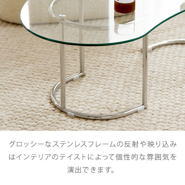 【roomnhome×リコメン堂】ガラステーブル 幅120cm センターテーブル ビーンズ型 韓国インテリア ローテーブル リビングテーブル ミッドセンチュリー カフェテーブル コーヒーテーブル おしゃれ(代引不可)