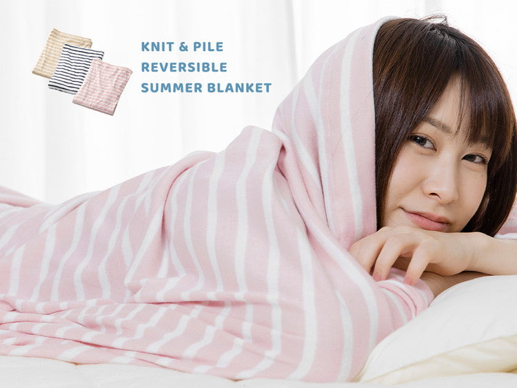 やわらかコットンニット ブランケット リバーシブル シングル 140×190cm 天笠ニット調 シンカーパイル サマーケット ケット ブランケット 掛け布団 毛布 洗濯 洗える 洗濯機 吸湿性