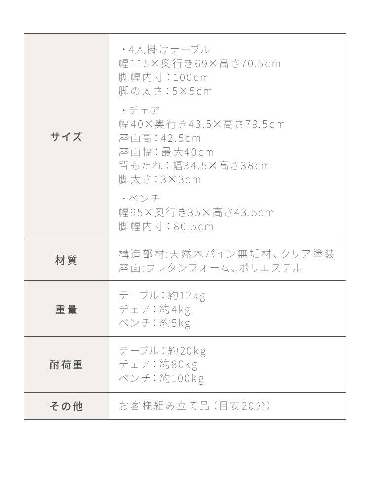 ダイニングテーブルセット 4人掛け ベンチ 4点セット 天然木 パイン材 4人用 幅115cm おしゃれ 北欧 ナチュラル ダイニングセット ダイニング ダイニングテーブル4点セット ダイニング4点セット