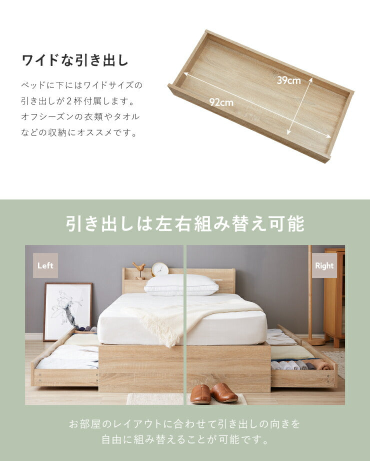 マットレスセット セミダブル コンセント付き 収納ベッド ボンネルコイルマットレス ベッドセット 圧縮ロールマットレス(代引不可)