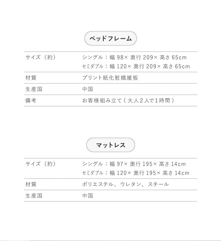 マットレスセット セミダブル コンセント付き 収納ベッド ボンネルコイルマットレス ベッドセット 圧縮ロールマットレス(代引不可)