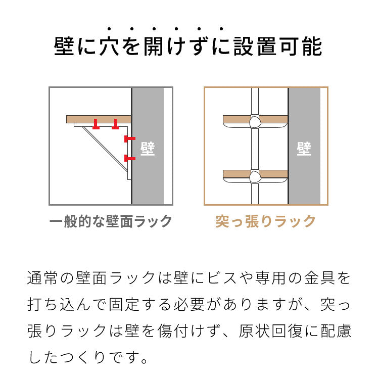突っ張り棚 おしゃれ 5段タイプ 幅71 奥行24 木目調 スリム リビング キッチン ランドリー 北欧 玄関 モダン つっぱり棚 ツッパリ棚 壁面収納 突っ張り 収納 突っ張りラック つっぱりラック 棚 たな