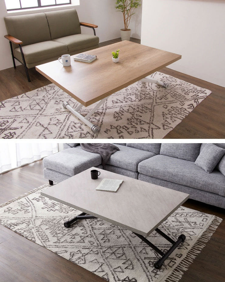 テーブル 昇降式 ガス圧昇降式テーブル  120×80cm ブラウン ナチュラル 大理石調 おしゃれ シンプル 昇降テーブル 昇降式デスク ダイニングテーブル センターテーブル ローテーブル リビングテーブル デスク 高さ調節