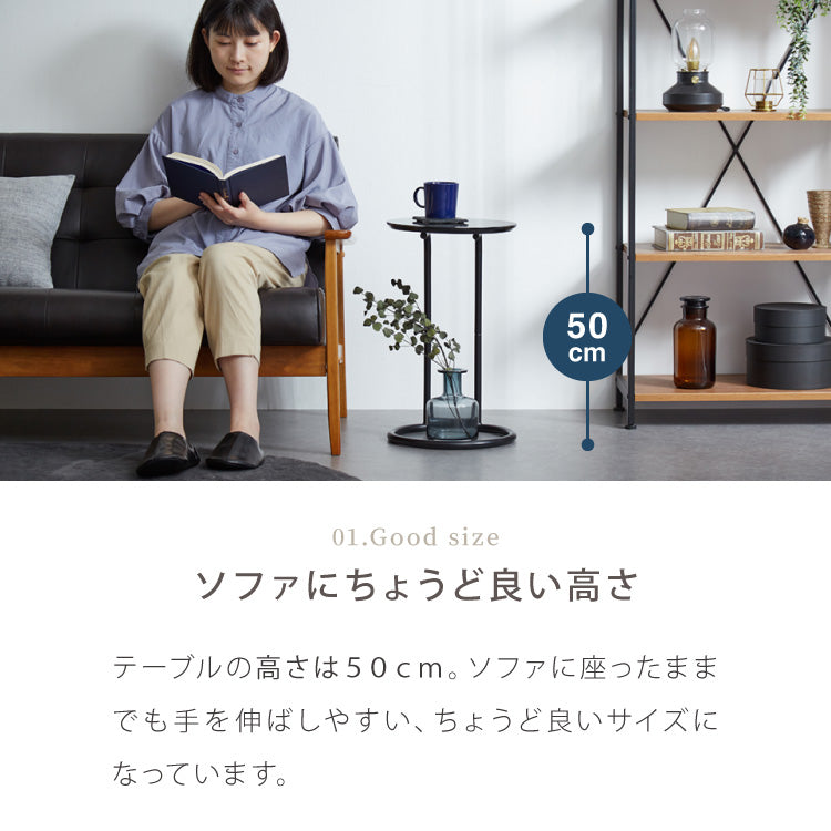 サイドテーブル ラウンド 直径30cm 大理石風 鏡面 円形 テーブル ミニテーブル ベッドサイド ナイトテーブル 棚 コの字型 ソファ横 韓国インテリア ベッド ソファ ベッドサイド テーブル ソファサイド