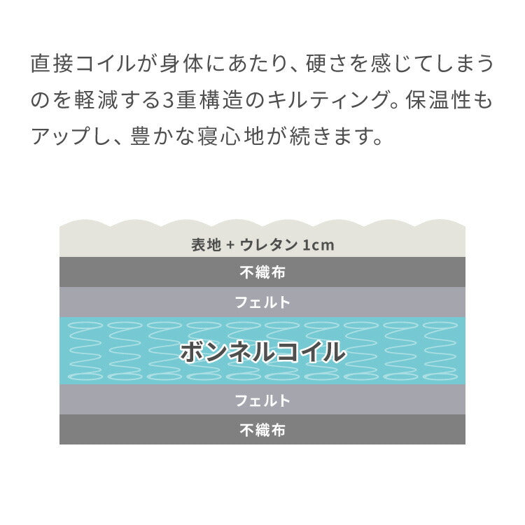 ボンネルコイル マットレス ダブル マット 三つ折り ボンネルマット スプリングマット ベッドマット 3つ折り 折りたたみ ボンネルマット スプリングマットレス 硬め 高品質