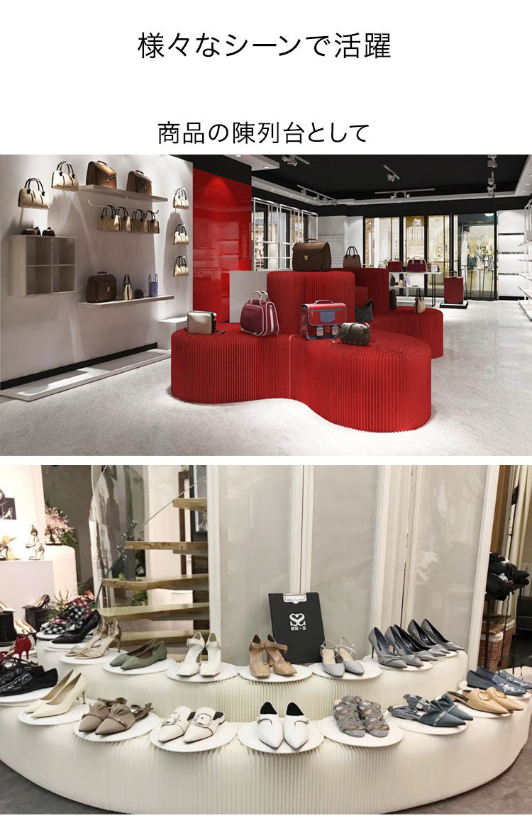 ペーパーシェルフ 折りたたみ H57×D38×W300cm 伸縮式 紙製 ハニカム構造 耐荷重50kg 撥水加工 クラフト紙 ナチュラル ブラック ホワイト レッド おしゃれ 北欧 モダン 陳列台 展示台 飾り棚(代引不可)