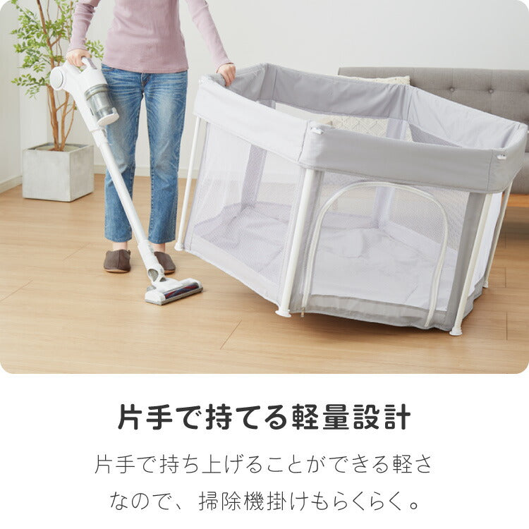 ベビーサークル 折りたたみ メッシュ マット ドア付き 123×106cm 洗濯可能 畳める グレー 扉付き シンプル かわいい 北欧 韓国 ベビーケージ ベビーゲージ ベビールーム プレイルーム 柵 赤ちゃん 収納  コンパクト