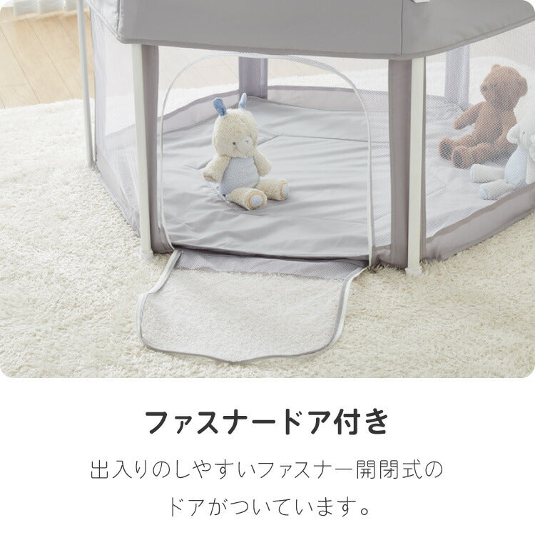 ベビーサークル 折りたたみ メッシュ マット ドア付き 123×106cm 洗濯可能 畳める グレー 扉付き シンプル かわいい 北欧 韓国 ベビーケージ ベビーゲージ ベビールーム プレイルーム 柵 赤ちゃん 収納  コンパクト