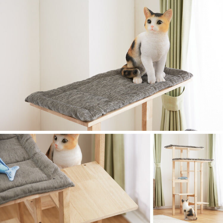 キャットタワー スリム 天然木 クッション手洗い可 木目 クッション取り外し可 コンパクト 60×54cm ナチュラル 北欧 シンプル ストレス解消 猫用タワー 猫用 ペット用品