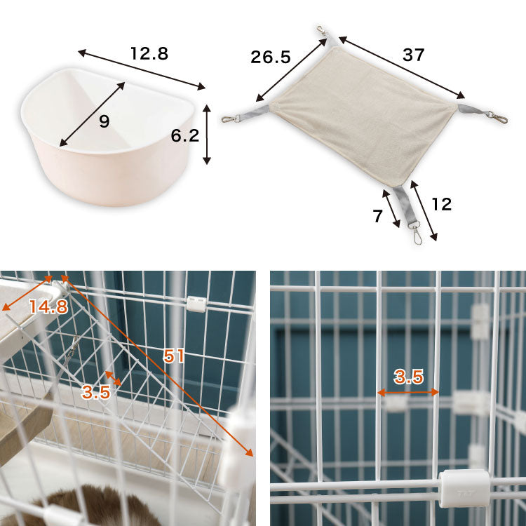キャットケージ 2段 コンパクト スリム キャスター付 ハンモック 水飲みボウル ステップ台2段 多頭飼い 留守番 保護 脱走防止 シンプル おしゃれ 室内 猫 ケージ 猫ケージ ペットケージ ハウス 檻 サークル