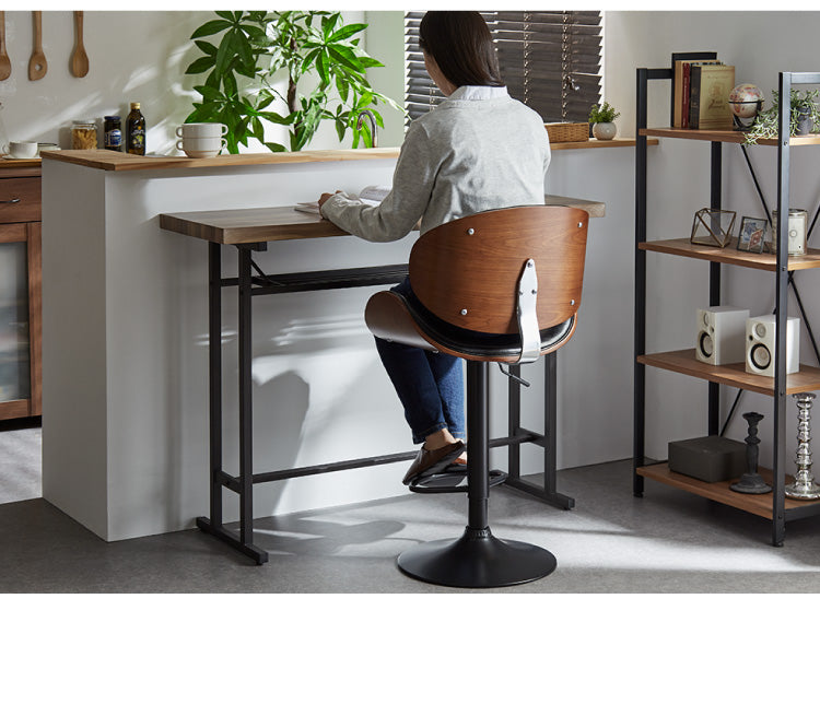 カウンターチェア 背もたれ付き 足置き付き 回転式 昇降式 無段階 木目調 PUレザー ブラック ホワイト レトロ モダン おしゃれ