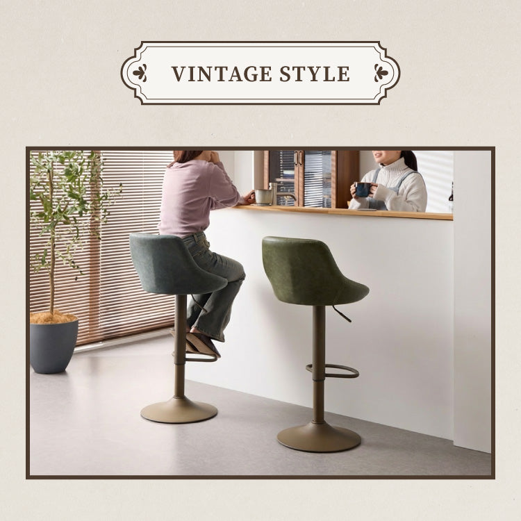 カウンターチェア 背もたれ付き 1脚 昇降 昇降式 360°回転 カフェ カウンター ヴィンテージ おしゃれ バーチェア チェアー ダイニングチェア ハイチェア イス