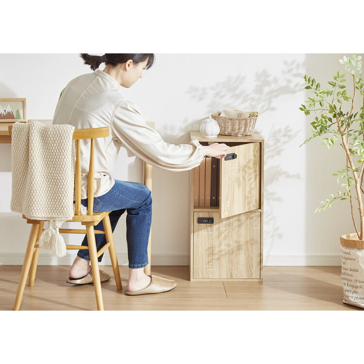 キューブボックス 鍵付き 木製 2段 A4 2個セット 木目 扉付き 幅35cm レイアウト 自由自在 ダイヤル 収納 収納ボックス ダイヤル錠ボックス カラーボックス 本棚 収納ラック