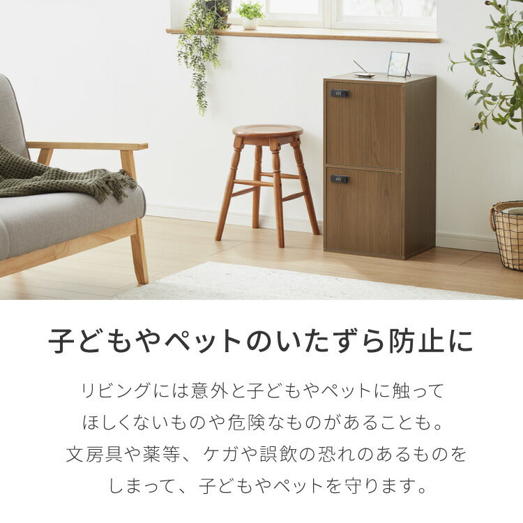 キューブボックス 鍵付き 木製 2段 A4 2個セット 木目 扉付き 幅35cm レイアウト 自由自在 ダイヤル 収納 収納ボックス ダイヤル錠ボックス カラーボックス 本棚 収納ラック