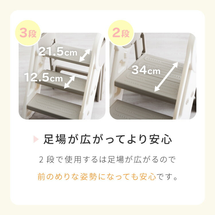 踏み台 折りたたみ 子ども 2段 3段 可変式 コンパクト 耐荷重75kg 安全素材 HDPE お手入れ簡単 防水 手すり付き 滑り止め 洗面所 キッチン トイレ 手洗い 椅子 キッズステップ ステップ台 脚立