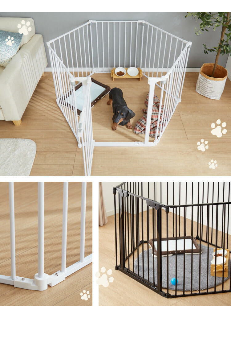 ペットサークル 折りたたみ 6枚セット 高さ75cm ブラック ホワイト 扉付き コンパクト 組立簡単 シンプル ペットフェンス ペットケージ ケージ ドッグフェンス ドッグサークル ドッグハウス ペットハウス サークル 犬 犬用品 ペット