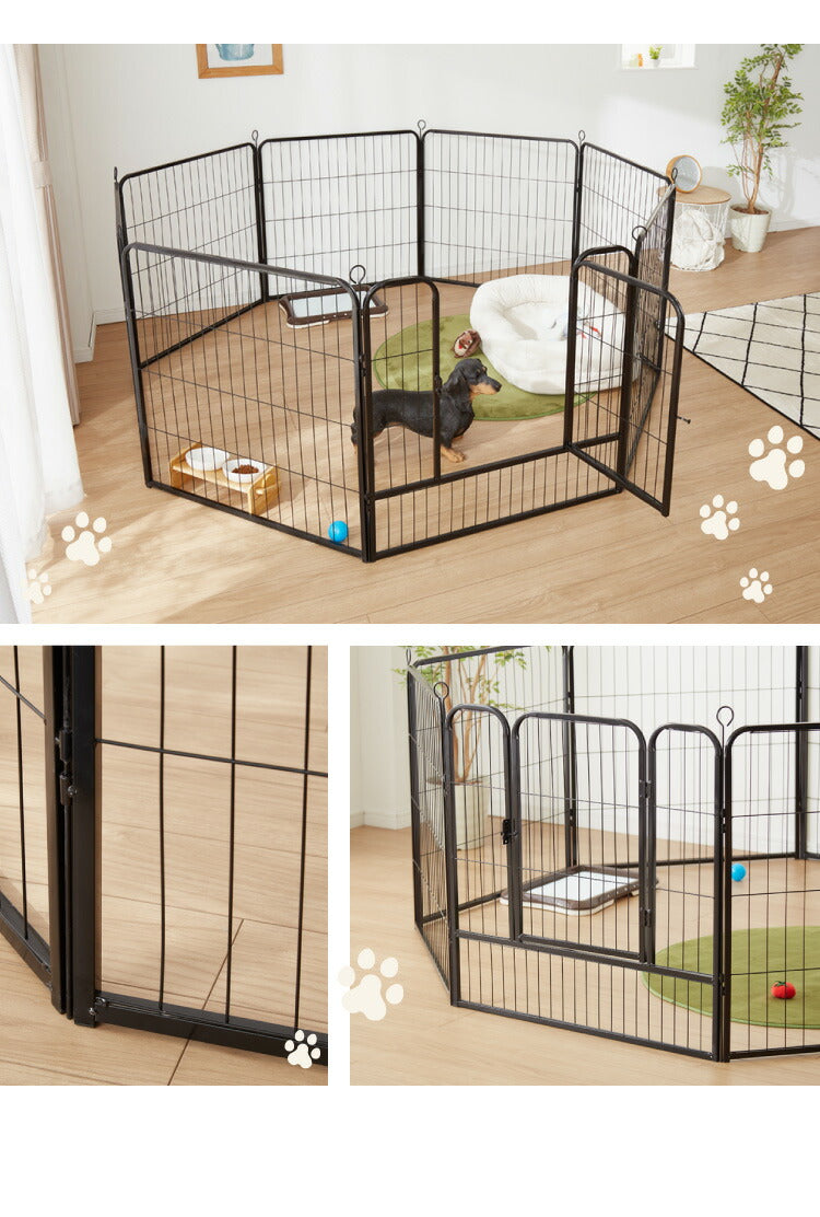 ペットサークル 折りたたみ 高さ80cm ドア付き 組立簡単 八角形 ジョイント式 おしゃれ フェンス ドッグケージ 犬ケージ ペットケージ ペットフェンス 中型犬 大型犬 犬用 ラージタイプ 室内 屋外 柵 多頭飼い 広い 小型犬