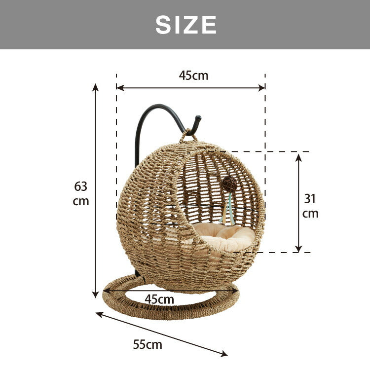 ペット用ハンギングチェア クッション付き シーグラス製 丸型 おしゃれ ナチュラル 北欧 かわいい ペットチェア 猫ベッド ペットベッド ペットハウス キャットチェア ペット用 猫用 ペット用家具 キャットハウス 吊り下げ式 ペット 室内