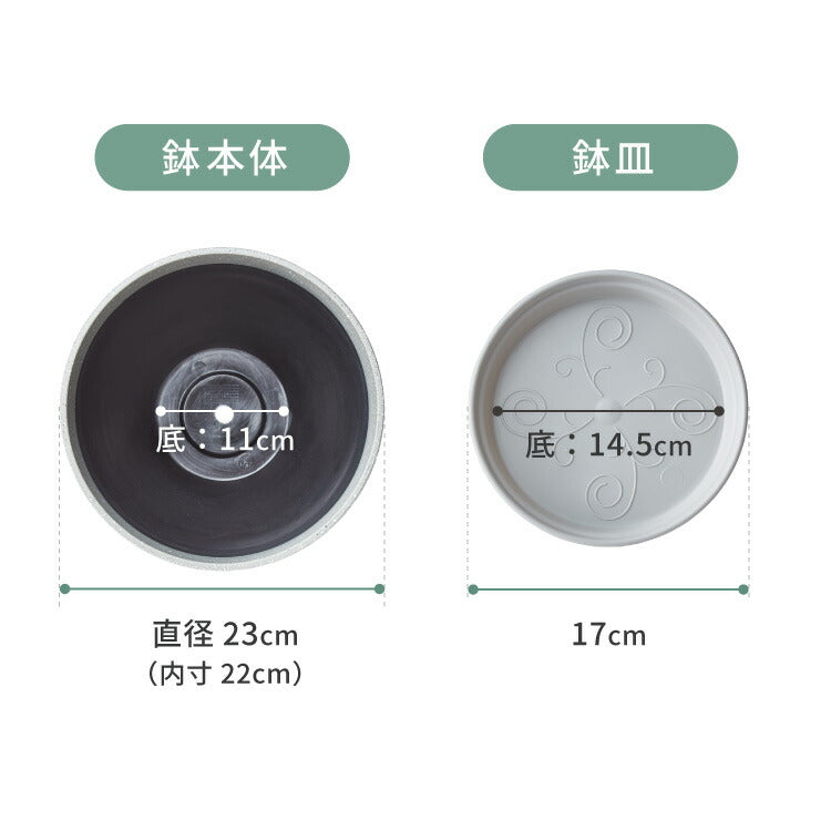植木鉢 鉢 直径23cm 8号 おしゃれ モダン ガーデニング 植木鉢 鉢カバー プランターカバー PP樹脂 観葉植物 屋外 室内 軽い インテリア 鉢皿 ソーサー付き グレー
