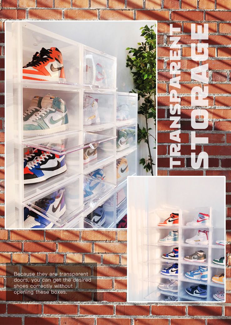 シューズボックス 横型 6個セット マグネット シューズケース コレクションケース クリア シューズラック 靴 スニーカー 収納 透明 積み重ね