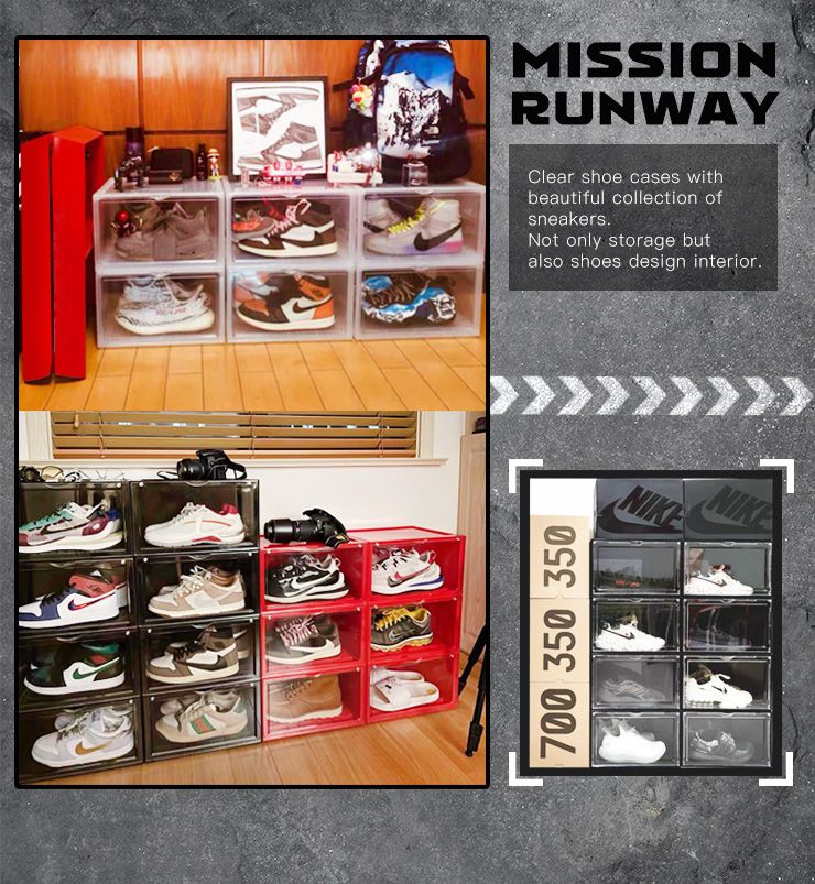 シューズボックス 横型 6個セット マグネット シューズケース コレクションケース クリア シューズラック 靴 スニーカー 収納 透明 積み重ね