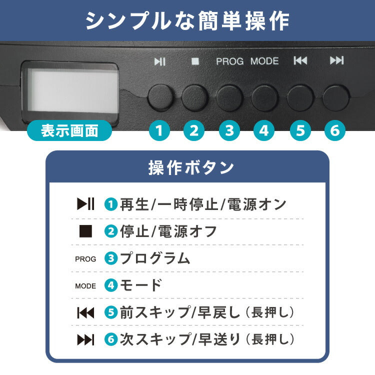 simplus CDプレーヤー ポータブル 2電源対応 小型 乾電池 USB給電 イヤホン付き リスニング プログラム再生 リピート再生 イントロ再生 語学学習 学生 持ち運び シンプラス SP-CDP01 【メーカー1年保証】
