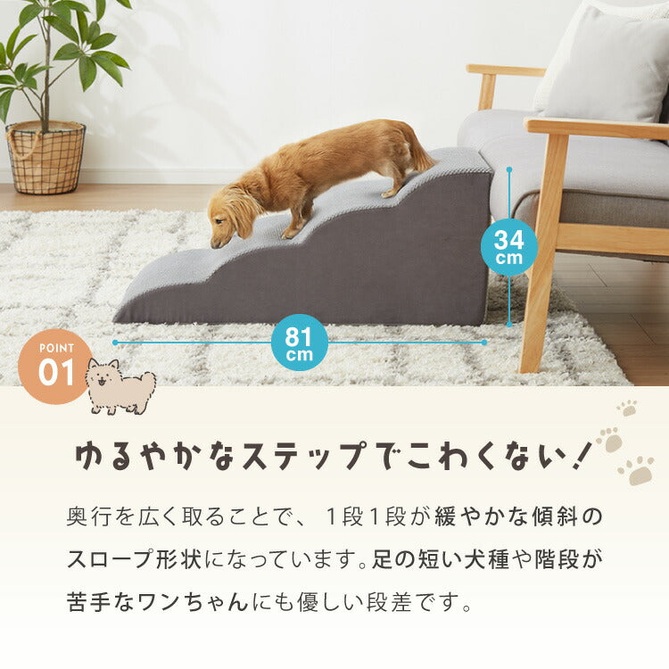 ドッグステップ 4段 スロープ 幅41cm ドッグスロープ ウレタン 撥水 クッション 踏み台 ステップ ペットステップ 室内犬 シニア犬 老犬 介護用品 ケガ防止 小型犬 犬用品 補助 トイプードル