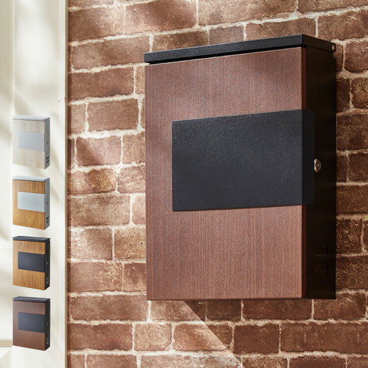 ポスト 壁掛け キーロック式 鍵付き 大容量 ストッパー付き 小窓付き 静音設計 雨除け 排水穴 バイカラー 木目調 北欧 シンプル おしゃれ かわいい スタイリッシュ モダン レトロ 郵便ポスト 郵便受け 壁掛けポスト 壁付けポスト