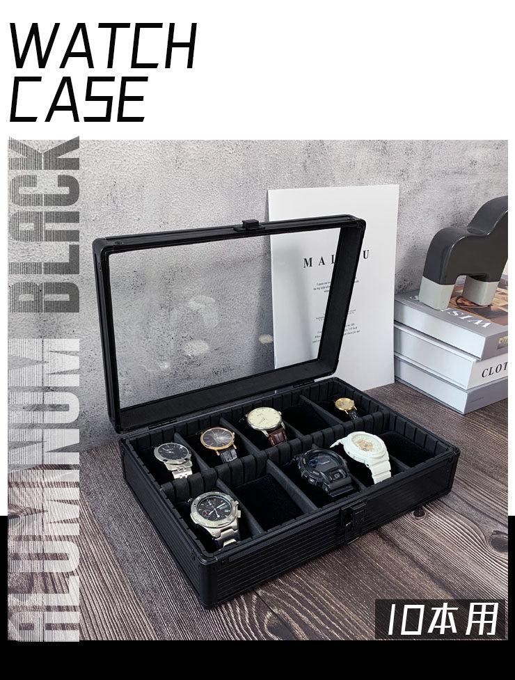 時計収納ケース 10本 アルミ おしゃれ ブラック 時計ケース 腕時計ケース 10本入り クッション付き ギフト プレゼント インテリア コレクション 高級 ウォッチケース 収納 ケース 腕時計 時計 ビジネス