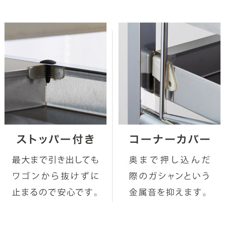 日本製 燕三条 ステンレス作業台ワゴン 幅50cm 引出付き ハンドル付き キッチンワゴン 作業台 調理台 スリム キャスター付き おしゃれ ステンレス天板 シルバー ステンレスワゴン キッチンラック(代引不可)