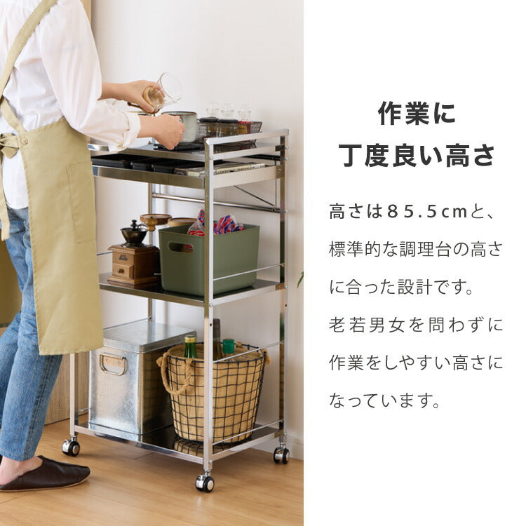 日本製 燕三条 ステンレス作業台ワゴン 幅50cm 引出付き ハンドル付き キッチンワゴン 作業台 調理台 スリム キャスター付き おしゃれ ステンレス天板 シルバー ステンレスワゴン キッチンラック(代引不可)