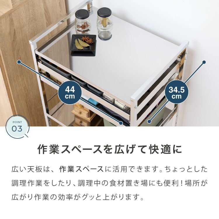 日本製 燕三条 ステンレス作業台ワゴン 幅50cm 2段 引出付き ハンドル付き キッチンワゴン 作業台 調理台 スリム キャスター付き おしゃれ ステンレス天板 シルバー ステンレスワゴン キッチンラック(代引不可)