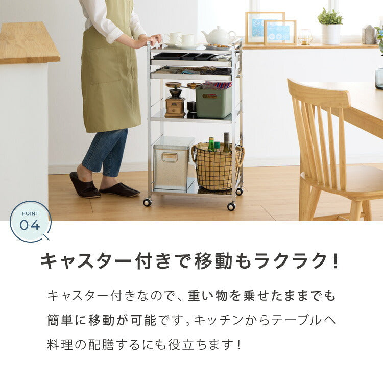 日本製 燕三条 ステンレス作業台ワゴン 幅50cm 2段 引出付き ハンドル付き キッチンワゴン 作業台 調理台 スリム キャスター付き おしゃれ ステンレス天板 シルバー ステンレスワゴン キッチンラック(代引不可)