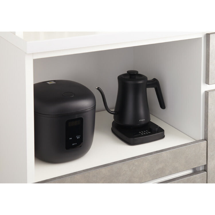 キッチンカウンター 間仕切り 幅90 食器棚 国産 完成品 大川家具 防汚加工 鏡面ホワイト セラミック調グレー 大容量 キッチン 収納 レンジ台 収納棚 スライド式 フルオープンレール ローリエ(代引不可)