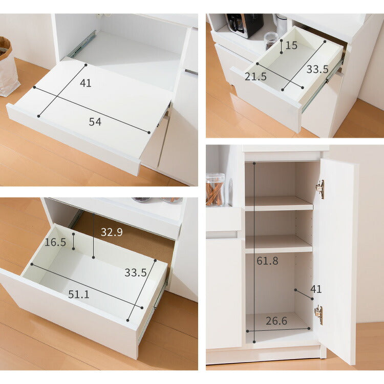 キッチンカウンター 間仕切り 幅90 食器棚 国産 完成品 大川家具 防汚加工 鏡面ホワイト セラミック調グレー 大容量 キッチン 収納 レンジ台 収納棚 スライド式 フルオープンレール ローリエ(代引不可)